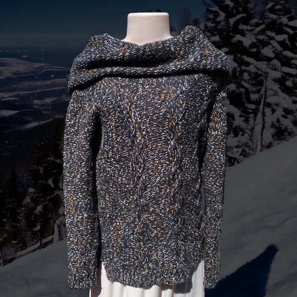 Kensie Sweater Size Small Cowl Neck Marled Cable‎ Knit Soft Multicolor Black - Picture 1 of 6